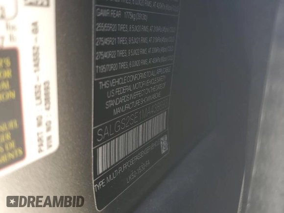 2021 Land Rover Range Rover P525 Westminster с VIN SALGS2SE1MA438693, выставлен на аукционе Copart как лот 56332455 с пробегом 41 651 миль миль и Списание • Salvage title. История ставок и продаж доступна на DreamBid. Изображение 13.