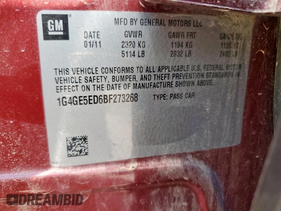2011 Buick LaCrosse CXS with VIN 1G4GE5ED6BF273268, listed as a Copart auction lot 64461345 with 168,523 mi miles and Clean title. Bid and sale history available at DreamBid. Image 12.