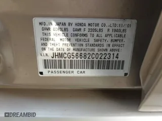 2002 Honda Accord Sdn EX with VIN JHMCG56682C022314, listed as a IAAI auction lot 42065778 with 200,780 mi miles. Bid and sale history available at carsss.com. Image 9.