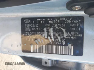 2012 Hyundai Accent GLS z VIN KMHCT4AEXCU231860, wystawiony jako IAAI lot #42138577 z przebiegiem 180 265 mil mil oraz . Historia ofert i sprzedaży dostępna na DreamBid. Obrazek 9.