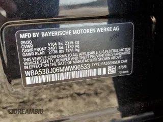 2021 BMW 5 Series 540i with VIN WBA53BJ06MWW96533, listed as a Copart auction lot 48283535 with 65,016 mi miles and Salvage Title. Bid and sale history available at DreamBid. Image 14.