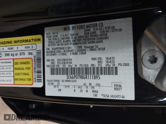 2016 Ford Fusion SE z VIN 3FA6P0T98GR111895, wystawiony jako IAAI lot #42633525 z przebiegiem 77 231 mil mil oraz . Historia ofert i sprzedaży dostępna na DreamBid. Obrazek 9.