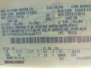 2005 Ford Econoline Cargo with VIN 1FTNE24L35HA46731, listed as a IAAI auction lot 41543863 with 179,541 mi miles. Bid and sale history available at carsss.com. Image 9.