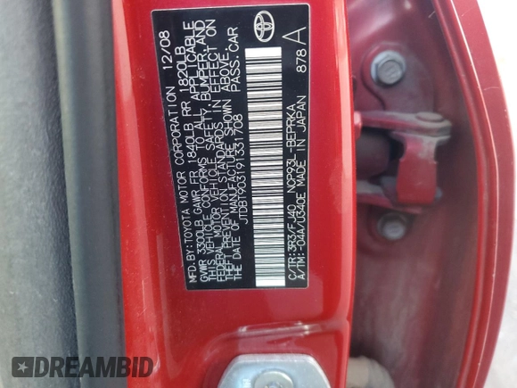 2009 Toyota Yaris with VIN JTDBT903191331708, listed as a Copart auction lot 49345275 with 0 mi miles and Salvage Title. Bid and sale history available at carsss.com. Image 14.