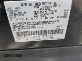 2017 Ford Explorer XLT with VIN 1FM5K8D84HGB50013, listed as a Copart auction lot 61063485 with 85,924 mi miles and Salvage title. Bid and sale history available at DreamBid. Image 13.