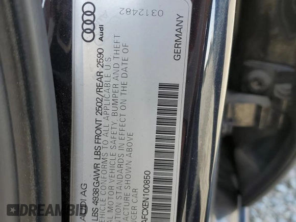 2014 Audi A6 Premium Plus with VIN WAUDFAFCXEN100850, listed as a Copart auction lot 60756835 with 67,389 mi miles and Salvage title. Bid and sale history available at DreamBid. Image 12.
