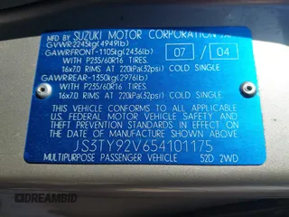 2005 Suzuki XL7 LX с VIN JS3TY92V654101175, выставлен на аукционе IAAI как лот 41877926 с пробегом 197 899 миль миль и . История ставок и продаж доступна на DreamBid. Изображение 9.