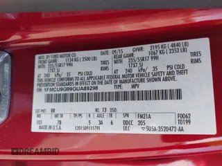 2016 Ford Escape SE with VIN 1FMCU9G99GUA89298, listed as a IAAI auction lot 42013116 with 192,408 mi miles. Bid and sale history available at carsss.com. Image 9.