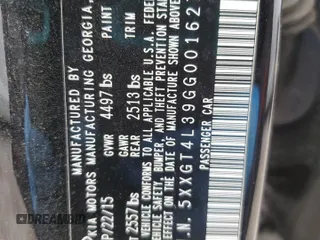 2016 Kia Optima LX with VIN 5XXGT4L39GG001627, listed as a Copart auction lot 51493415 with Not Provided miles and Salvage Title. Bid and sale history available at carsss.com. Image 14.