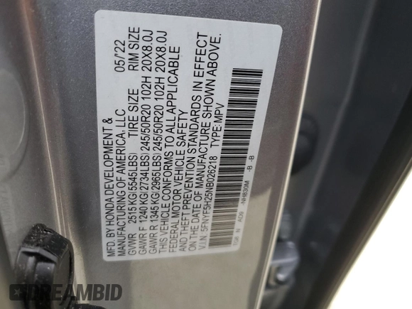 2022 Honda Pilot Special Edition z VIN 5FNYF5H25NB026218, wystawiony jako Copart lot #50632615 z przebiegiem 40 040 mil mil oraz Szkoda całkowita • Salvage title. Historia ofert i sprzedaży dostępna na DreamBid. Obrazek 13.