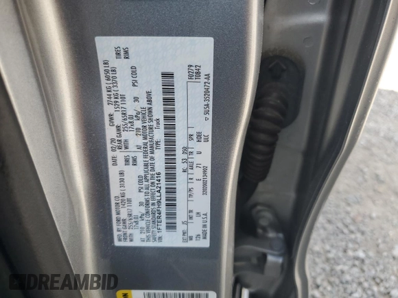 2020 Ford Ranger XL with VIN 1FTER4FH9LLA21416, listed as a Copart auction lot 80561534 with 34,385 mi miles and Salvage title. Bid and sale history available at DreamBid. Image 13.