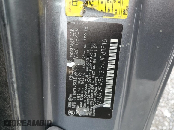 2010 BMW 3 Series with VIN WBAWV5C51AP081516, listed as a Copart auction lot 64436035 with 144,732 mi miles and Clean title. Bid and sale history available at DreamBid. Image 12.