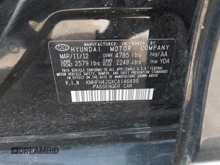 2012 Hyundai Azera with VIN KMHFH4JGXCA146499, listed as a IAAI auction lot 42519685 with 132,262 mi miles and . Bid and sale history available at DreamBid. Image 9.