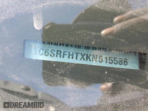 2019 Ram 1500 Limited with VIN 1C6SRFHTXKN615586, listed as a Copart auction lot 58162805 with 135,199 mi miles and Salvage title. Bid and sale history available at DreamBid. Image 12.