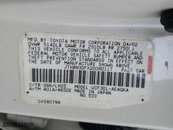 2002 Lexus LS 430 with VIN JTHBN30FX20080117, listed as a Copart auction lot 49990705 with 272,036 mi miles and Salvage Title. Bid and sale history available at carsss.com. Image 12.