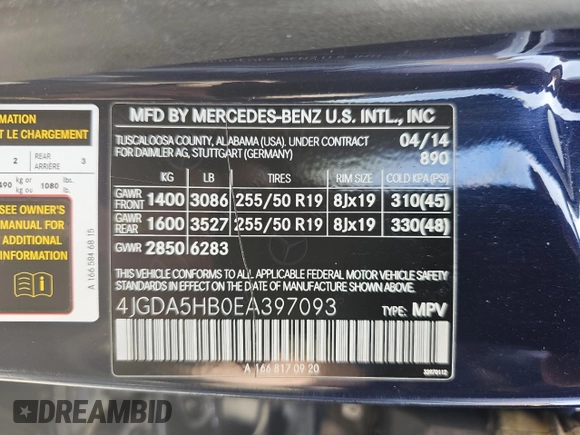 2014 Mercedes-Benz M 350 with VIN 4JGDA5HB0EA397093, listed as a Copart auction lot 56347225 with 93,908 mi miles and Clean Title. Bid and sale history available at DreamBid. Image 10.