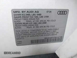 2024 Audi Q5 S line Premium Plus with VIN WA1EAAFY7R2147109, listed as a IAAI auction lot 41064261 with 4,647 mi miles. Bid and sale history available at carsss.com. Image 9.