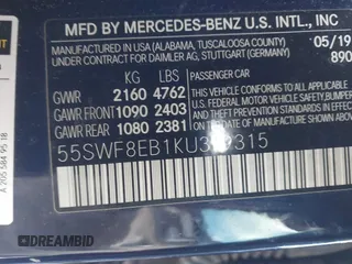 2019 Mercedes-Benz C 300 with VIN 55SWF8EB1KU319315, listed as a IAAI auction lot 41280828 with 81,845 mi miles and . Bid and sale history available at carsss.com. Image 9.