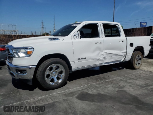 2021 Ram 1500 Big Horn with VIN 1C6RREFT2MN747109, listed as a Copart auction lot 58084855 with 77,604 mi miles and Salvage title. Bid and sale history available at DreamBid. Image 1.
