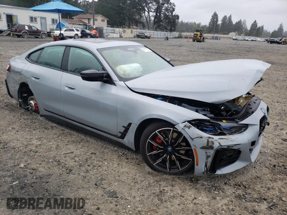 2024 BMW i4 M50 with VIN WBY33AW08RFR92494, listed as a Copart auction lot 64112974 with 3,485 mi miles and Salvage Title. Bid and sale history available at carsss.com. Image 4.