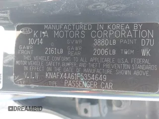 2015 Kia Forte LX with VIN KNAFX4A61F5354649, listed as a IAAI auction lot 42040586 with 113,436 mi miles. Bid and sale history available at carsss.com. Image 9.
