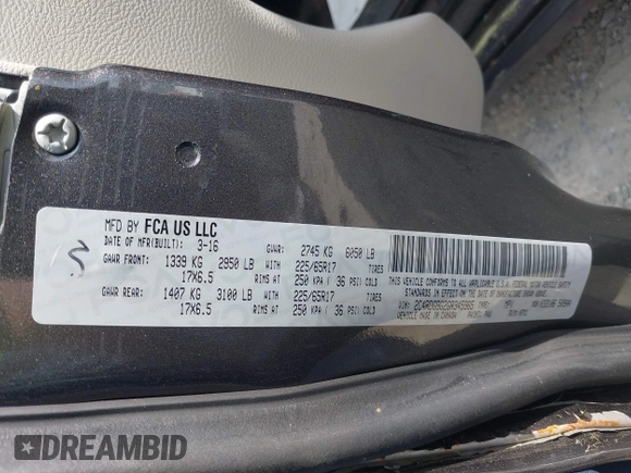 2016 Dodge Grand Caravan SE with VIN 2C4RDGBG2GR345965, listed as a IAAI auction lot 41955192 with 141,531 mi miles and . Bid and sale history available at DreamBid. Image 9.