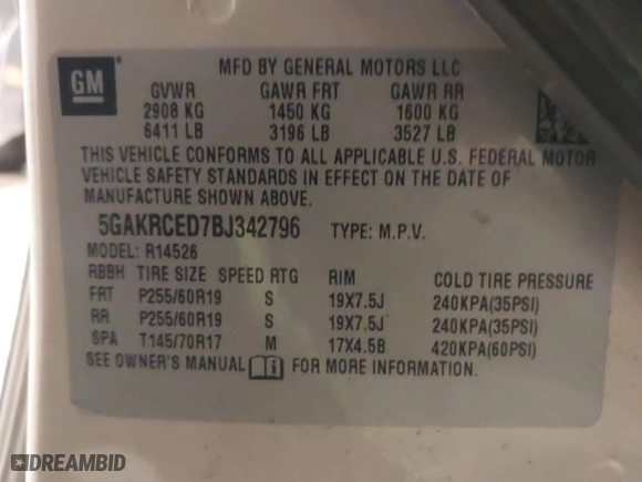 2011 Buick Enclave CXL-2 with VIN 5GAKRCED7BJ342796, listed as a IAAI auction lot 41616586 with 230,733 mi miles. Bid and sale history available at carsss.com. Image 9.