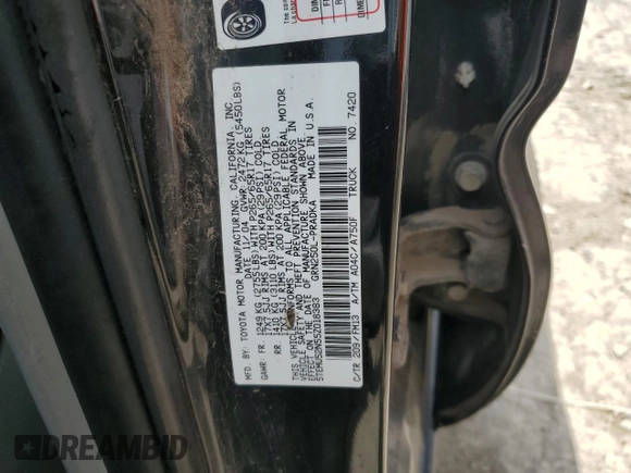 2005 Toyota Tacoma with VIN 5TEMU52N55Z018383, listed as a Copart auction lot 61807995 with 352,755 mi miles and Salvage title. Bid and sale history available at DreamBid. Image 12.