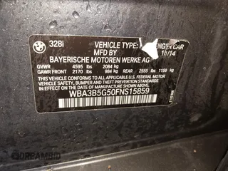 2015 BMW 3 Series 328i xDrive with VIN WBA3B5G50FNS15859, listed as a IAAI auction lot 41999035 with 87,560 mi miles. Bid and sale history available at carsss.com. Image 9.