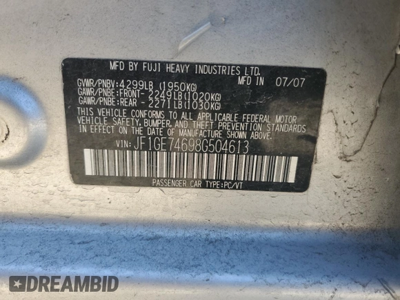 2008 Subaru Impreza WRX с VIN JF1GE74698G504613, выставлен на аукционе Copart как лот 41666935 с пробегом 193 351 миль миль и Списание • Salvage title. История ставок и продаж доступна на DreamBid. Изображение 15.