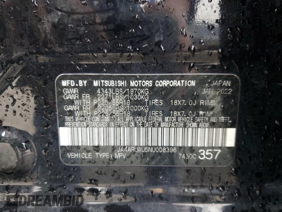 2022 Mitsubishi Outlander ES with VIN JA4ARUAU5NU008396, listed as a Copart auction lot 48394925 with 59,230 mi miles and Salvage title. Bid and sale history available at DreamBid. Image 14.