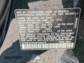 2021 Volkswagen Atlas SE z VIN 1V2HP2CA0MC608375, wystawiony jako Copart lot #56073325 z przebiegiem 38 240 mil mil oraz Szkoda całkowita • Salvage title. Historia ofert i sprzedaży dostępna na DreamBid. Obrazek 13.