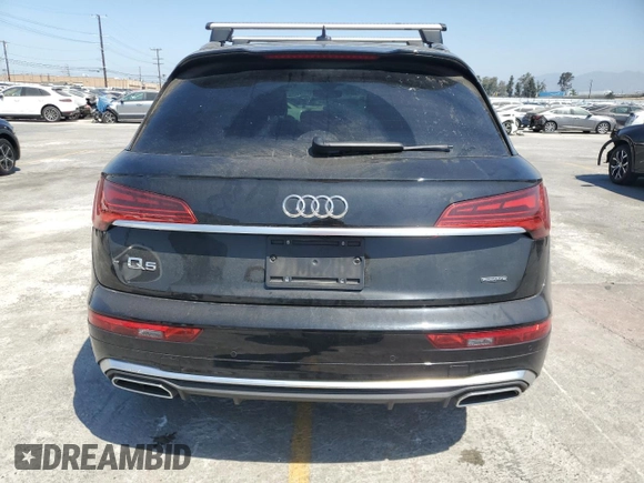 2023 Audi Q5 S line Premium with VIN WA1GAAFY9P2155489, listed as a Copart auction lot 58023625 with 18,513 mi miles and Salvage title. Bid and sale history available at DreamBid. Image 6.