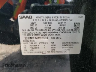 2011 Saab 9-4X Premium z VIN 3G0FNSEY4BS800234, wystawiony jako Copart lot #53293205 z przebiegiem 134 984 mil mil oraz Szkoda całkowita • Salvage title. Historia ofert i sprzedaży dostępna na DreamBid. Obrazek 13.