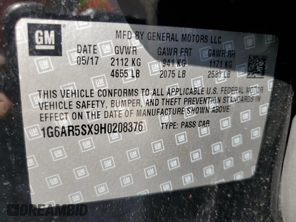 2017 Cadillac CTS Sedan Luxury RWD with VIN 1G6AR5SX9H0208376, listed as a Copart auction lot 70767664 with 76,760 mi miles and Salvage Title. Bid and sale history available at carsss.com. Image 12.