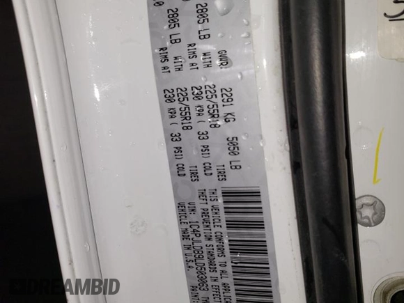 2020 Jeep Cherokee Limited с VIN 1C4PJLDB9LD503063, выставлен на аукционе Copart как лот 55349005 с пробегом 96 249 миль миль и Чистый • Clean title. История ставок и продаж доступна на DreamBid. Изображение 13.