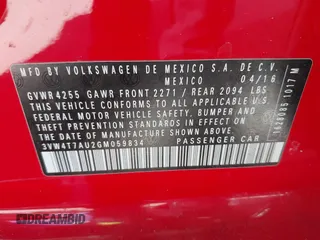 2016 Volkswagen Golf GTI SE with VIN 3VW4T7AU2GM059834, listed as a IAAI auction lot 40418271 with 78,891 mi miles. Bid and sale history available at carsss.com. Image 9.