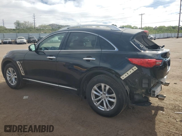 2015 Infiniti QX70 with VIN JN8CS1MW0FM482289, listed as a Copart auction lot 56597955 with 123,227 mi miles and Salvage title. Bid and sale history available at DreamBid. Image 2.
