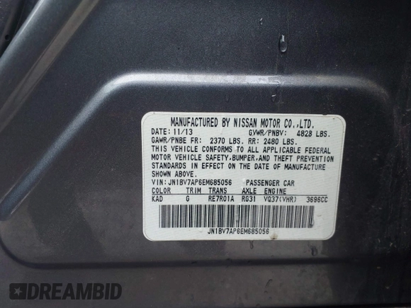 2014 Infiniti Q50 Premium with VIN JN1BV7AP6EM685056, listed as a IAAI auction lot 42188435 with 203,880 mi miles and . Bid and sale history available at carsss.com. Image 9.