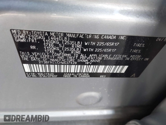 2017 Toyota RAV4 LE with VIN 2T3BFREV0HW637428, listed as a IAAI auction lot 41654391 with 63,298 mi miles. Bid and sale history available at carsss.com. Image 9.
