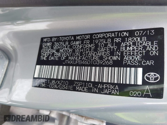 2013 Scion xD with VIN JTKKUPB46D1039268, listed as a IAAI auction lot 41538769 with 150,009 mi miles and . Bid and sale history available at DreamBid. Image 9.