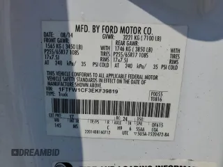 2014 Ford F-150 XL with VIN 1FTFW1CF3EKF39819, listed as a Copart auction lot 62313945 with 75,486 mi miles and Salvage title. Bid and sale history available at DreamBid. Image 12.