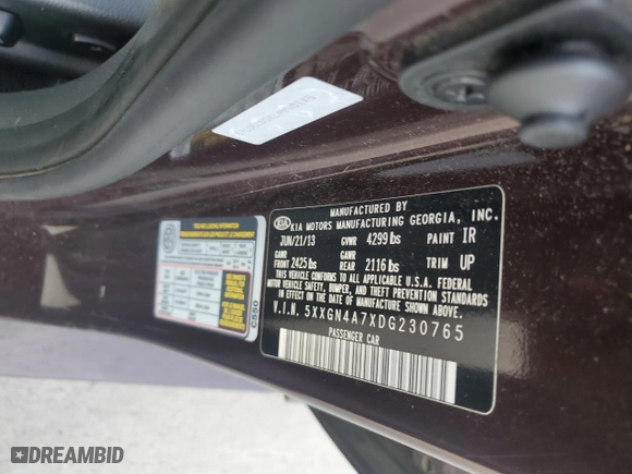 2013 Kia Optima EX with VIN 5XXGN4A7XDG230765, listed as a Copart auction lot 44188825 with 159,234 mi miles and Salvage Title. Bid and sale history available at carsss.com. Image 14.