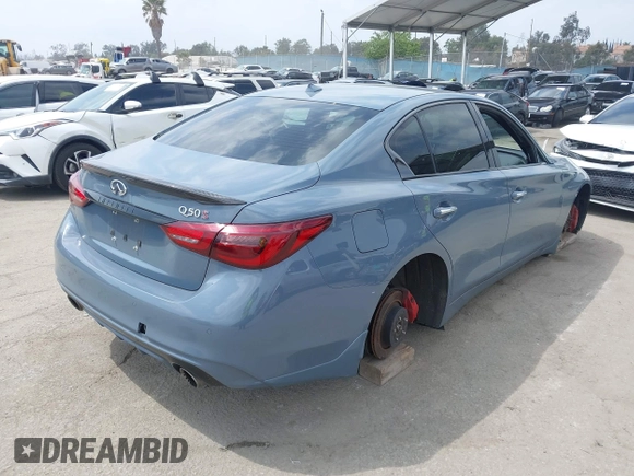 2022 Infiniti Q50 Red Sport 400 with VIN JN1FV7DP3NM370129, listed as a IAAI auction lot 42117906 with 58,607 mi miles and . Bid and sale history available at DreamBid. Image 4.
