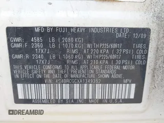 2010 Subaru Outback Premium with VIN 4S4BRCGCXA1349352, listed as a IAAI auction lot 42108266 with Not provided miles and . Bid and sale history available at DreamBid. Image 9.