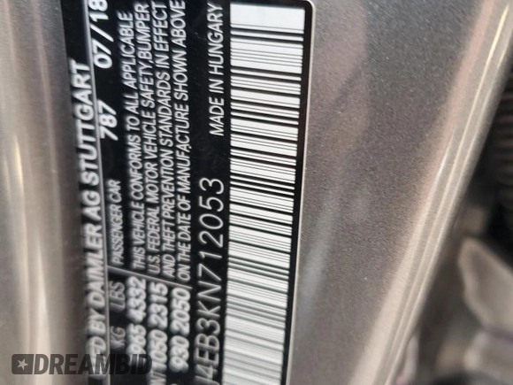 2019 Mercedes-Benz CLA 250 with VIN WDDSJ4EB3KN712053, listed as a Copart auction lot 86356494 with 70,492 mi miles and Salvage Title. Bid and sale history available at DreamBid. Image 14.