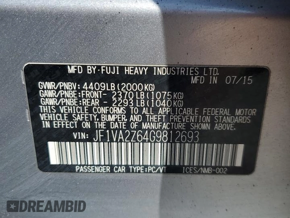 2016 Subaru WRX STI Limited with VIN JF1VA2Z64G9812693, listed as a Copart auction lot 50582665 with 132,810 mi miles and Clean title. Bid and sale history available at DreamBid. Image 12.