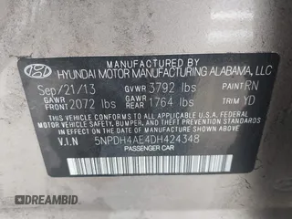 2013 Hyundai Elantra GLS z VIN 5NPDH4AE4DH424348, wystawiony jako IAAI lot #42472170 z przebiegiem 116 574 mil mil oraz . Historia ofert i sprzedaży dostępna na DreamBid. Obrazek 9.