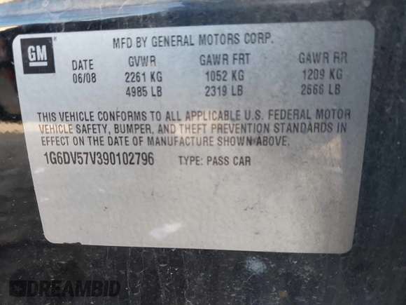 2009 Cadillac CTS RWD with VIN 1G6DV57V390102796, listed as a IAAI auction lot 41264351 with Not Provided miles and . Bid and sale history available at carsss.com. Image 9.