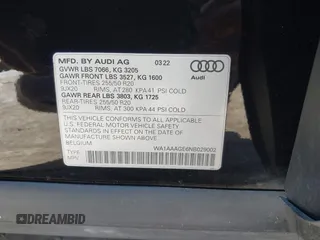 2022 Audi e-tron Premium with VIN WA1AAAGE6NB029002, listed as a IAAI auction lot 40856287 with 60,240 mi miles. Bid and sale history available at carsss.com. Image 9.